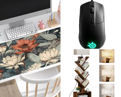 Home office/gaming setup and supplies cover photo collage