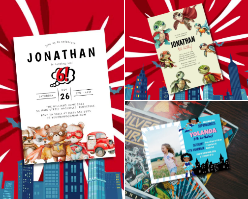 Superhero Birthday Invitation cover photo collage