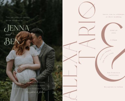 Modern Typography Wedding Invitations cover photo collage