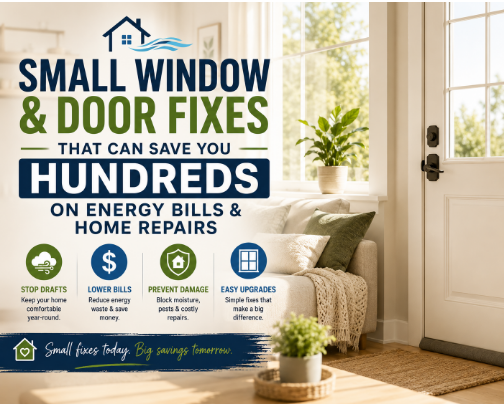 Small Window & Door Fixes That Can Save You Hundreds on Energy Bills & Home Repairs cover photo collage