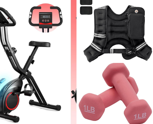 Workout with equipment, weights or bands cover photo collage
