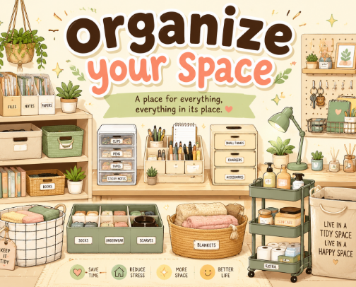 organize your space! cover photo collage