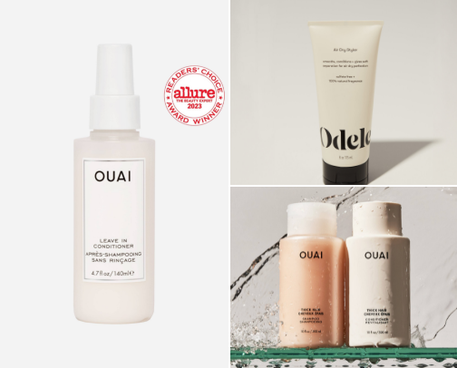 Products for air-dried hair cover photo collage