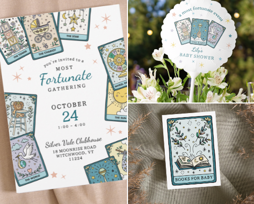 Tarot Baby Shower Supplies & Ideas cover photo collage
