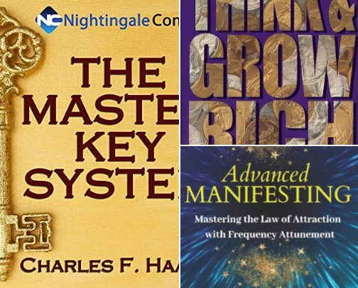 Law of attraction and frequency output audiobooks cover photo collage