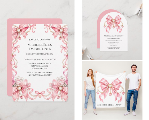 Pink Girl Couquette Bows & Pearls Birthday Party cover photo collage