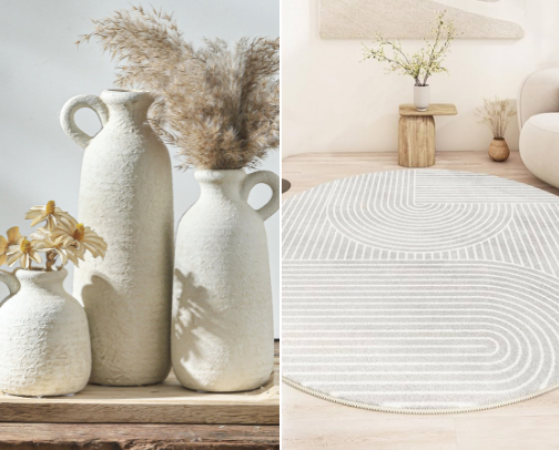 ​Warm Minimalist Living Room Decor Links cover photo collage