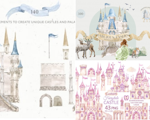 Hand-Painted Watercolor Castle Illustrations #NoAI cover photo collage