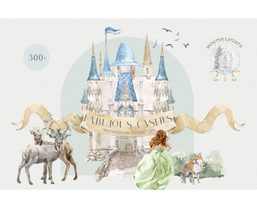 Hand-Painted Watercolor Castle Illustrations #NoAI cover photo collage