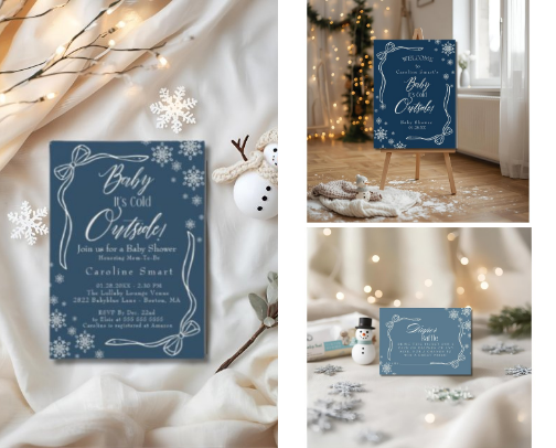 Baby It's Cold Outside Baby Shower Collection -Blue Coquette Theme cover photo collage