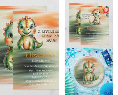 Cute Dinosaur Baby Shower cover photo collage