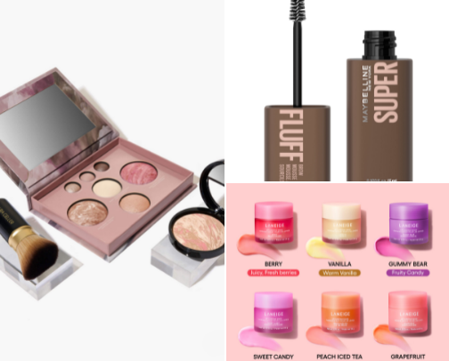 Skin care and make up products cover photo collage