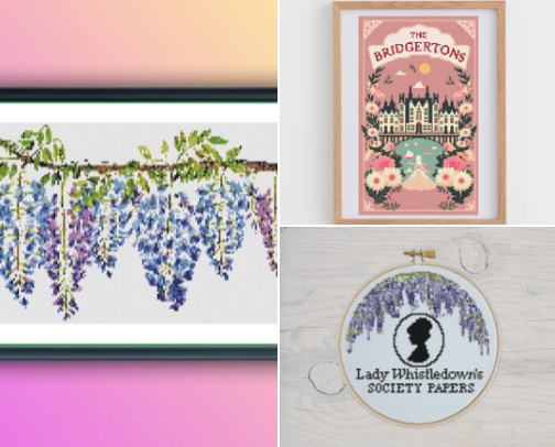 Regency Elegance: Bridgerton Cross Stitch Patterns cover photo collage