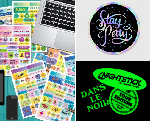 Custom Stickers That'll Transform Your Planner, Laptop & Gear (Holographic, Glow-in-Dark & Planner Stickers) cover photo collage