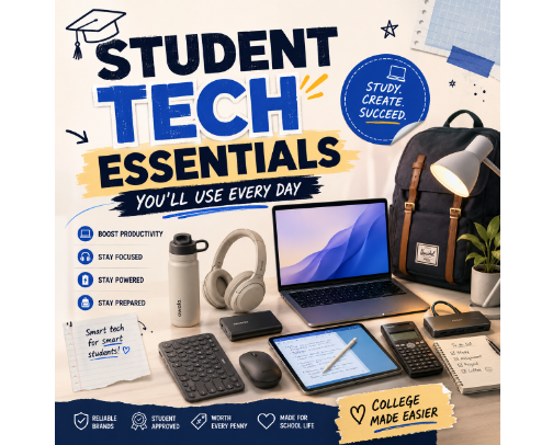 🎓 Student Tech Essentials You'll Actually Use Every Day cover photo collage