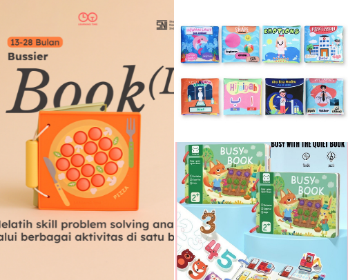 Rekomendasi Busy Book Edukatif untuk Melatih Motorik Halus Anak (Usia 2-5 Tahun) untuk Mengurangi Penggunaan Gadget dan Melatih Kemandirian cover photo collage