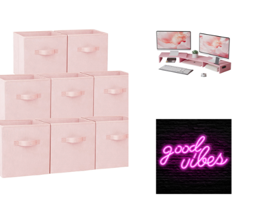 Pink Desk Aesthetic Setup: Cute Girly Home Office & Study Desk Essentials for a Coquette Workspace cover photo collage