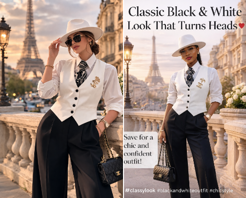 🖤 Classic Black & White Power Look – The Outfit I Wore cover photo collage