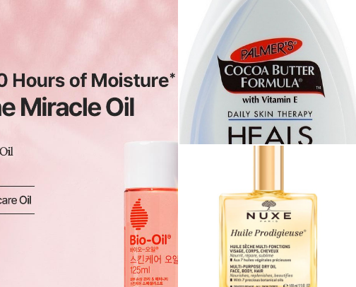My favorite products that helped  with stretch marks cover photo collage