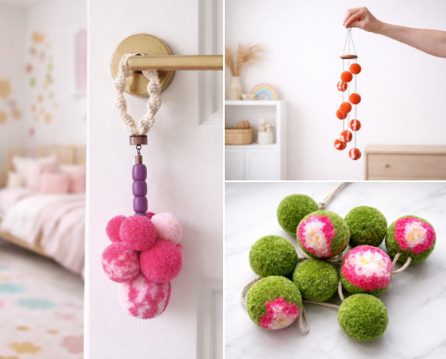 Pom pom decor ideas. cover photo collage