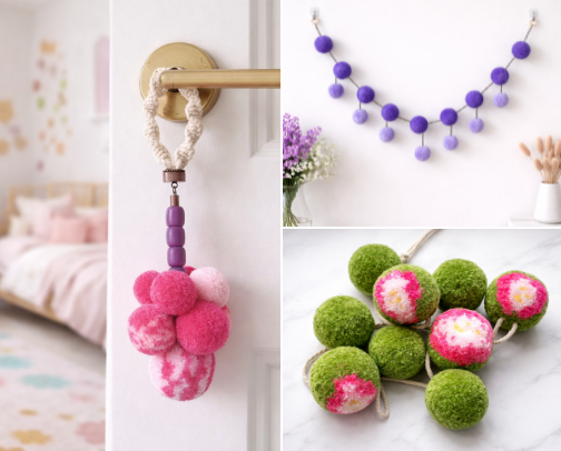 Pom pom decor ideas. cover photo collage