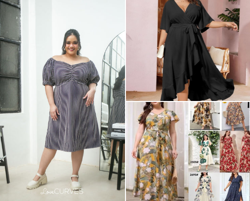 "Glam in Every Curve: The Ultimate 12 Plus-Size Dresses List" cover photo collage