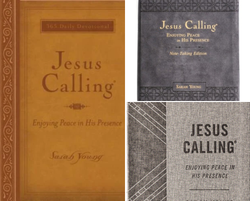 Jesus Calling, Large Text Brown Leathersoft, with Full Scriptures: Enjoying Peace in cover photo collage