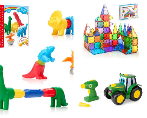 My 2.5 year old current favorite toys cover photo collage