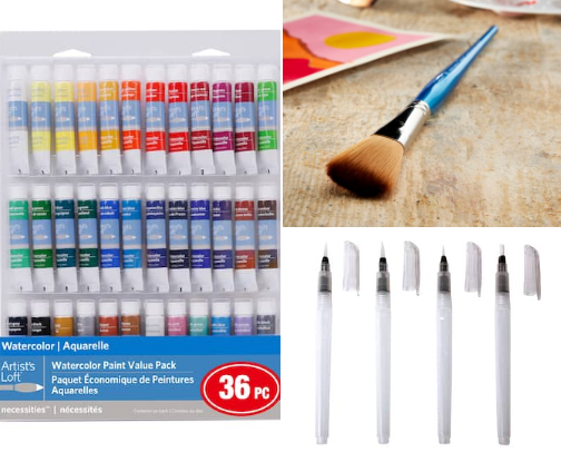 Beginner watercolor painting supplies cover photo collage