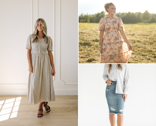 Modest Dresses 👗
Denim skirts / jackets cover photo collage