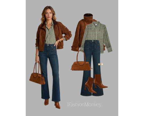 OOTD 993 WOMEN'S FASHION FABRIQUE BROWN VEGAN SUEDE JACKET cover photo collage