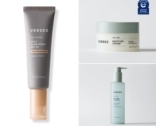 Clean skincare products from VERSED that I swear by. cover photo collage