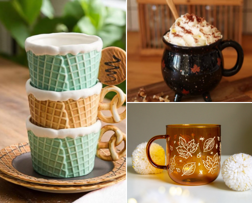 Coffee essentials - shops, creamers, seasonal mugs cover photo collage