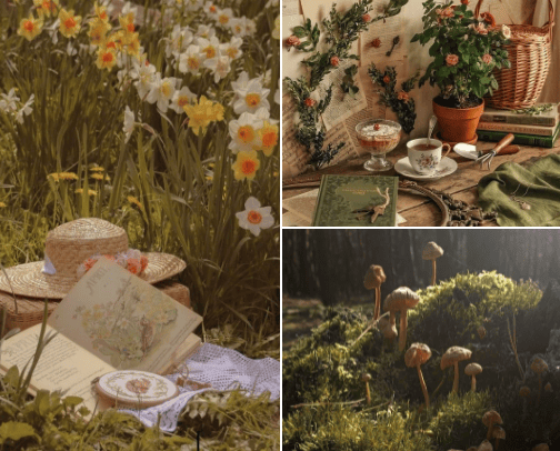 What can help you to recreate cottage, fairy aesthetic cover photo collage