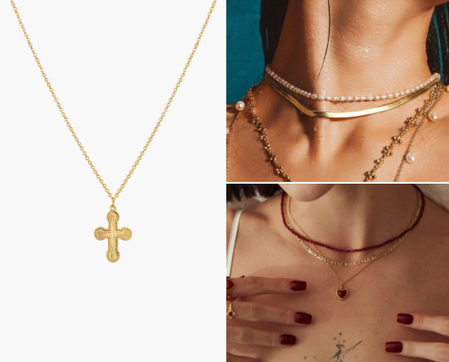 Two-necklace combinations: a short base and a longer pendant cover photo collage