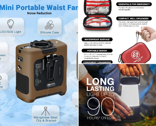 Survival essentials for emergencies, hurricanes, and snow storms cover photo collage