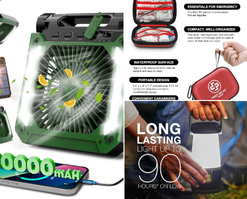 Survival essentials for emergencies, hurricanes, and snow storms cover photo collage