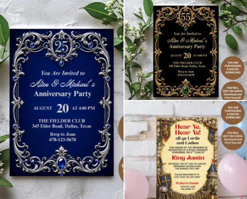 Editable Canva Party Invitations & Printable Event Signs cover photo collage
