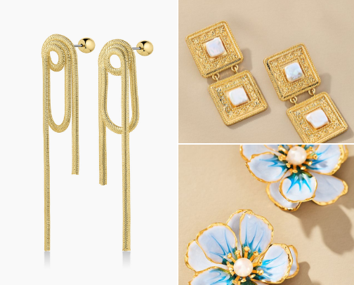 Gold statement earrings cover photo collage