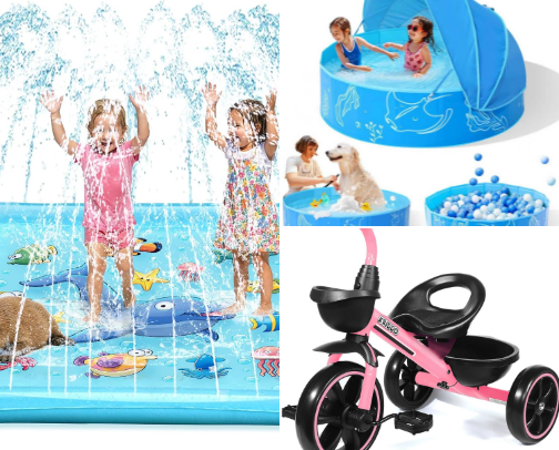 Summer toys and outdoor items for kids cover photo collage