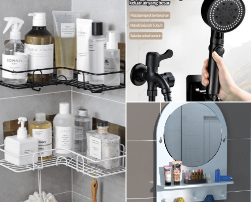 perlengkapan kamar mandi estetik cover photo collage