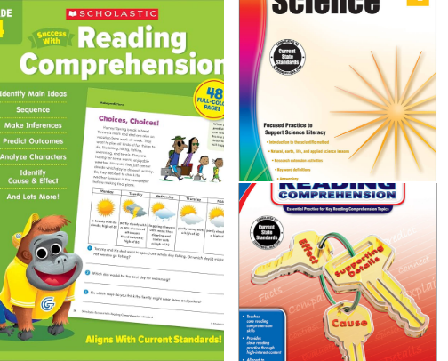 Read Now - Resources Complementing Scholastic Success with Reading Comprehension Grade 4 Workbook cover photo collage