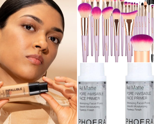 Makeup products cover photo collage