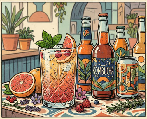 Functional Drinks: Prebiotic Sodas, Kombucha & Zero-Proof Mocktails cover photo collage