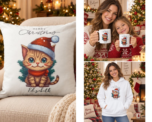 Cute Christmas Kitten Personalized Gifts cover photo collage