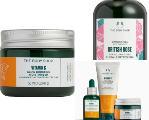 Skin and hair vegan products (The Body Shop) cover photo collage
