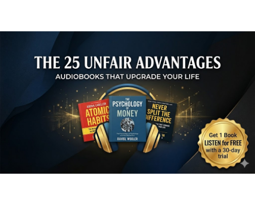 The 25 Unfair Advantages: Audiobooks That Upgrade Your Life cover photo collage