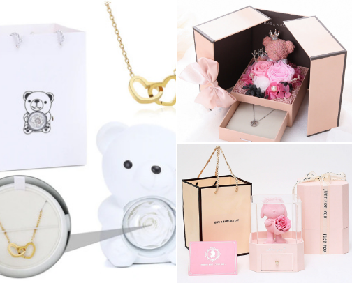 For Eternal Moments – Gift Set with an Everlasting Rose and a Double-Heart Necklace❤️😍 cover photo collage