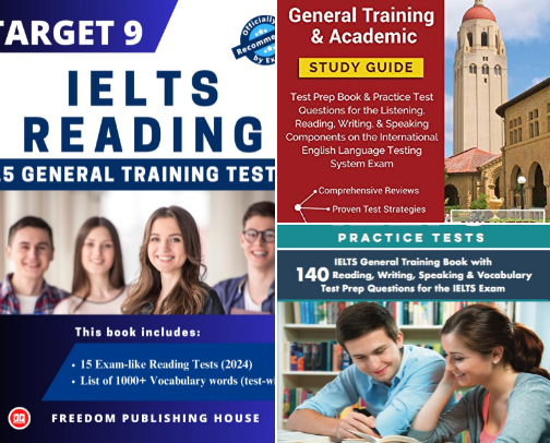 Free PDF - IELTS General Reading Training Book - IELTS Academic Training Book - 10 Full Practice Tests and Strategies collection for self-study cover photo collage