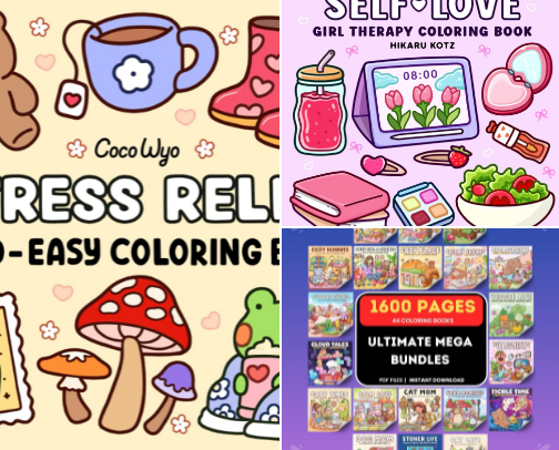 Coloring Books for Kids and Adults🌱❤️ cover photo collage